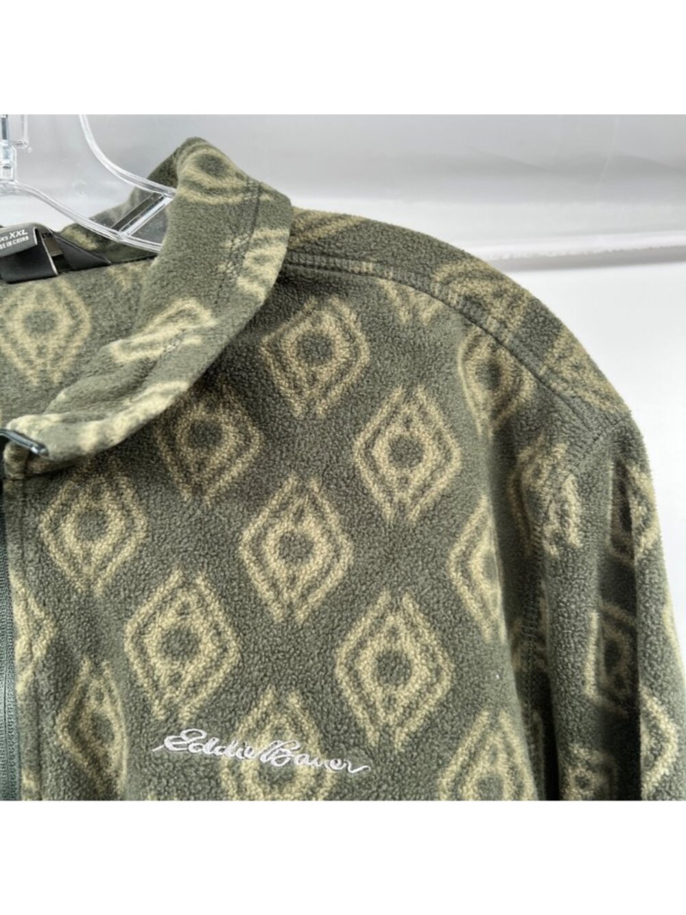 Eddie Bauer Mens Fleece Quarter Zip Pullover Green Print Size XXL - Picture 4 of 9